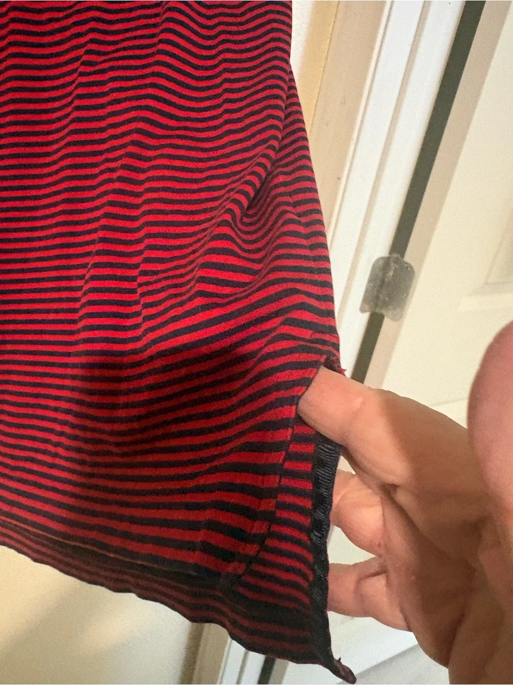 Men's Red and Black Striped Polo golf Shirt with Navy Collar